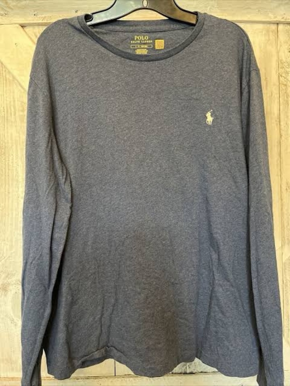 Polo Ralph Lauren Men’s Heather Blue Long Sleeve Pullover T Shirt Size Large